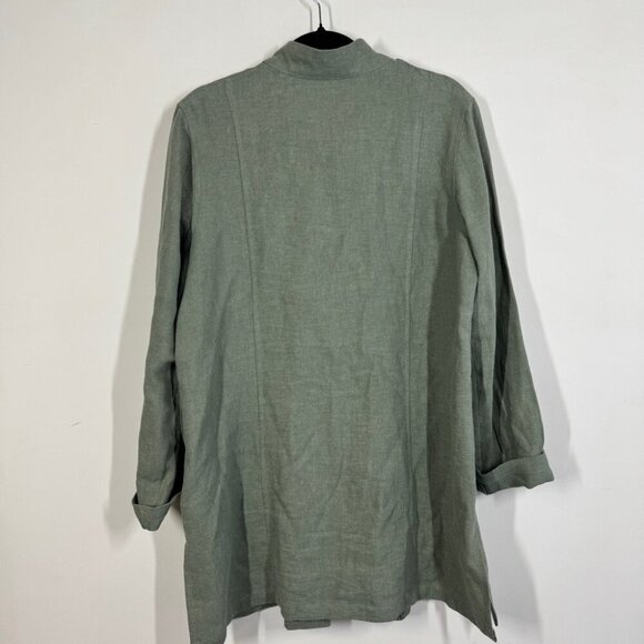Soft Surroundings Green Ramie Long Tunic Coat Boho Chic Military Jacket Size M - Picture 12 of 16